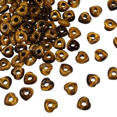 Imagem de TUMBEELLUWA 10 peças de contas de cristal natural em forma de coração para fazer joias de 5 mm, pedra olho de tigre marrom contas grandes para artesanato tranças de cabelo de macramê