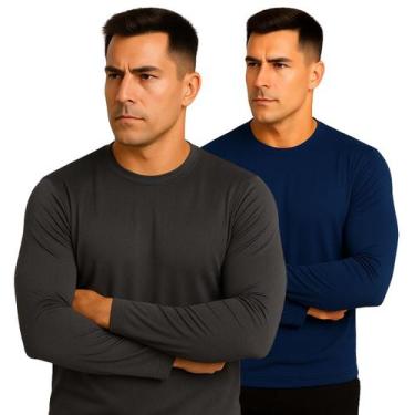 Imagem de Kit 2 Camisetas DryFit Manga Longa Masculina Academia Termica Proteção