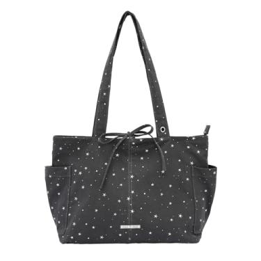 Imagem de GJHFCXSO Bolsa Tote De Jeans Feminina com Estética Y2k E Estrelas Estilo Casual Leve e com Grande Capacidade De Armazenamento,Black 1