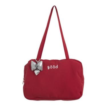 Imagem de Bolsa feminina casual de nylon esportiva cor lisa ombro preta