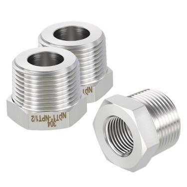 Imagem de Rebower Pacote com 3 adaptadores macho para FeMale de aço inoxidável 304, NPT macho de 2,5 cm x 1/5.1 cm FeMale NPT redutor de bucha hexagonal para industrial, fluido, jardinagem doméstica, tratamento