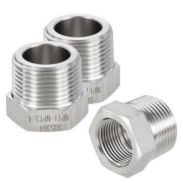 Imagem de Rebower Pacote com 3 adaptadores macho para FeMale de aço inoxidável 304, NPT macho de 2,5 cm x redutor de bucha sextavada FeMale NPT de 3/10.2 cm para industrial, fluido, jardinagem doméstica