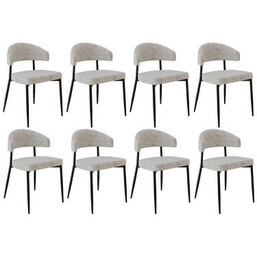 Imagem de Cadeira De Jantar Estofada Kit 8 Chloe M25 Linho Lautrec Off - Mpozenato