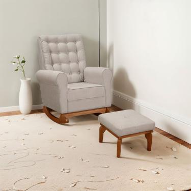 Imagem de Poltrona E Cadeira Amamentação Balanço Páris C/puff Linho Bege Cor Cinza Desenho Do Tecido Liso