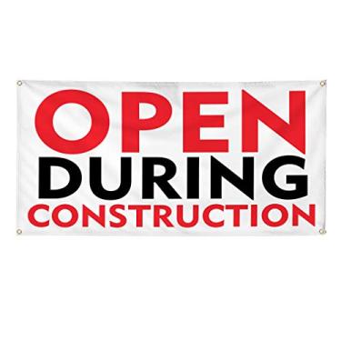 Imagem de Faixa de vinil, vários tamanhos, aberta durante a construção, um negócio, ao ar livre, à prova de intempéries, placas de pátio industrial, branco, 4 ilhoses 30 x 76 cm