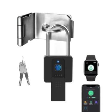 Imagem de eLinkSmart Cadeado longo com aplicativo de impressão digital com autorização remota via telefone - Cadeado pesado com chave 60 mm Manilha longa impermeável anti-roubo USB tipo-C suporta relógio iOS