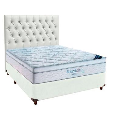 Imagem de Cama Box Branco + Colchão Casal Freedom Ortobom + Cabeceira