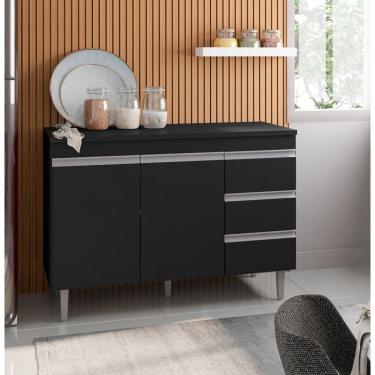 Imagem de Balcão Cozinha Com Tampo 120cm 3 Gavetas Leticia Preto A01 - D'rossi