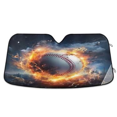 Imagem de ATTX Para-brisa de carro de bombeiro de água de beisebol 144.8 cm x 80.0 cm escudo solar universal com proteção UV, persiana de janela frontal automática dobrável para Sedans SUVs caminhões #477