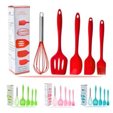 Imagem de Kit de Utensílios de Cozinha em Silicone, 5 Peças, Inclui Fouet, Espátulas e Pincel, Resistente ao Calor 230°C, Antiaderente, Livre de BPA (Vermelho)