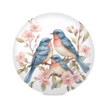 Imagem de JUZIHAI Jogo americano trançado redondo com flores de pássaro, conjunto de 4 tapetes de mesa laváveis, antiderrapantes, resistentes ao calor, mesas de jantar, decoração de festa de casamento, 38 cm