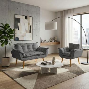 Imagem de Kit Namoradeira e Poltrona Decorativa Para Sala Recepção Manicure Cons