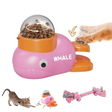 Imagem de Dispensador interativo de petiscos para cães Whale – Pressione a cauda para liberar lanches, brinquedo de alimentação lenta para cães com brinquedo de corda de mastigar bônus, jogo de treinamento