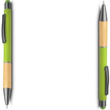 Imagem de Caneta Esferográfica em Alumínio Reciclável com Bambu, Escrita Azul, Ponta Touch, Refil Parker, Executiva (Kit 2 verde)