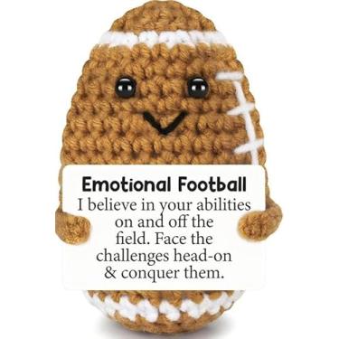 Imagem de Presente positivo de incentivo ao futebol – Bola de crochê feita à mão para homens e mulheres, decoração de mesa motivacional para amigos, colegas de trabalho, estudantes, presente pequeno e