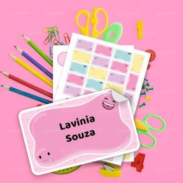 Imagem de Etiqueta Escolar Infantil Personalizada Emoji Rosa, kit etiquetas adesivas para material escolar