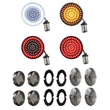 Imagem de NTHREEAUTO 1157 Luzes de seta dianteiras traseiras de LED, bala de 5 cm + lente de seta plana fumada de 7,5 cm compatível com Harley Dyna Softail Sportster Road King Street Glide Touring 1986-2023