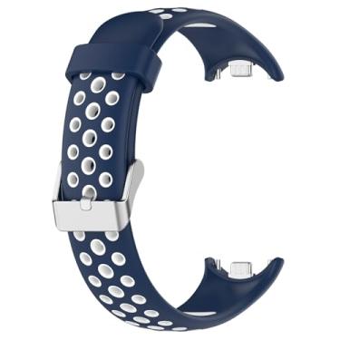 Imagem de HSPTR Pulseira de silicone para Xiaomi Band 9 8, pulseira de substituição para relógio inteligente respirável de duas cores para Xiaomi MiBand 8/9 (azul escuro branco)