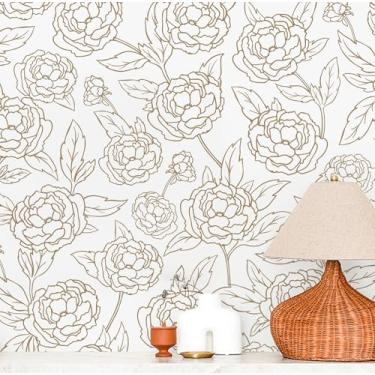 Imagem de Aniboo Papel de parede floral dourado 193 pol L 17,3 pol