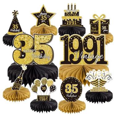 Imagem de 10 peças de centro de mesa de decoração de aniversário de 35 anos para decoração de mesa, enfeite de mesa vintage de colmeia 2026 1991 em decoração de festa de aniversário de 1991 para homens e
