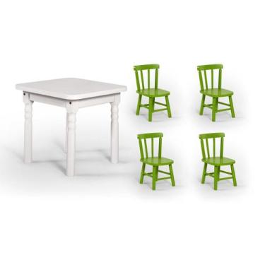 Imagem de Conjunto Mesinha Infantil Branca com 4 Cadeiras Kids Verde - Straub We
