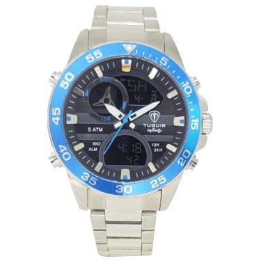 Imagem de Relógio Masculino de Aço Tuguir AnaDigi Infinity TGI37014 Prata e Azul