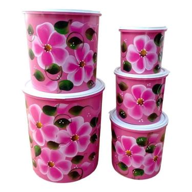 Imagem de 2X Jogo Mantimentos Redondos Floridos 5 Pcs