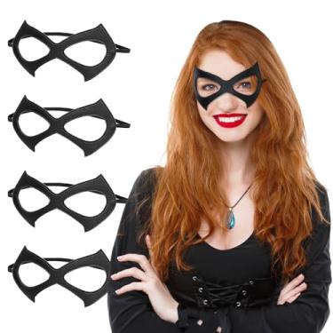 Imagem de YouNuo Máscara feminina de gato para mulheres, máscaras de couro de baile de máscaras, máscara preta de super-herói para fantasia de cosplay de Halloween, Pacote com 4, preto, Standard