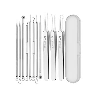 Imagem de Kit profissional de ferramentas de remoção de cravos 11 em 1 com pinça de aço inoxidável e estojo de viagem, prata