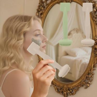 Imagem de Escova de máscara facial de cabeça dupla 2 em 1, escova de limpeza de máscara de silicone, ferramenta de raspagem de superfície de filme de lama, 2 peças, cores verde e creme