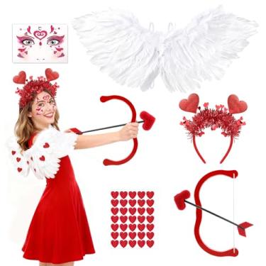 Imagem de Beipegin 5 peças de fantasia de cupido, fantasia de dia dos namorados com asas de anjo, conjunto de arco e flecha, adesivos de faixa de cabelo para dia dos namorados (asas: 66 × 25 cm