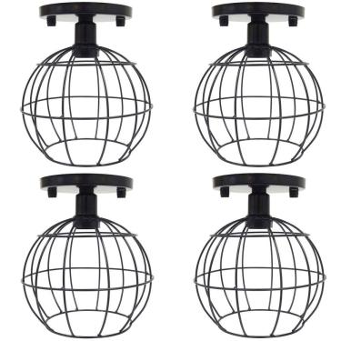 Imagem de 4 Lustres Teto Plafon Industrial Aramado Globo Retrô Luminária Sobrepor Vintage Preto Agp Ilumini