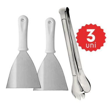 Imagem de Kit Utensílios Chapa Inox Reforçado Resistente Lanches Hamburgueria Pa