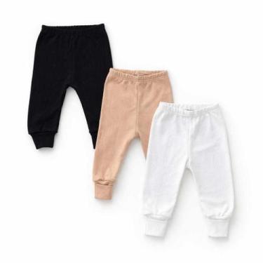 Imagem de Kit 3 Mijão Bebê Culote Suedine 100% Algodão Pé Reversível Vira Pé Cor