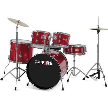 Imagem de Bateria Pro Fire Bumbo 20 - Azul Ferragem Cromada + Banqueta