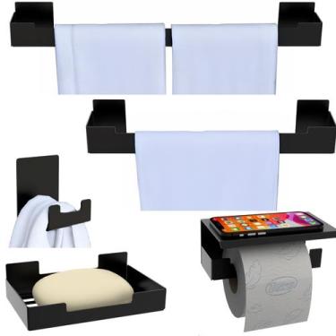 Imagem de Kit Acessórios Banheiro 5 Peças Preto Adesivo 3M SF.ELG - Shopforte