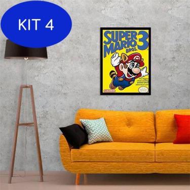 Imagem de Kit 4 Quadro Decorativo Super Mario Bros 34X23Cm - Moldura