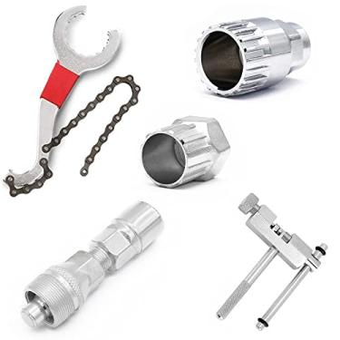 Imagem de Kit de ferramentas de reparo de mountain bike 5 em 1, ferramenta removedora de corrente de bicicleta com chave extratora de manivela com corrente traseira de gancho e ferramentas de remoção de suporte inferior