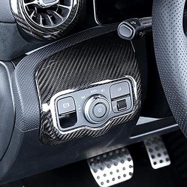 Imagem de FINMOKAL Cobertura Do Painel De Botões Do Interruptor Do Farol Interior Do Carro Para Benz Classe A W177 A35L Preto, Fibra De Carbono