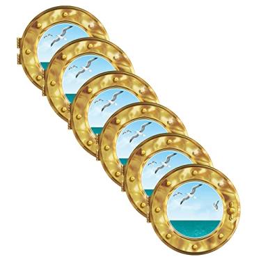 Imagem de Beistle 6 peças navio de cruzeiro vigia vinil plástico Peel 'N Place para materiais de festa Bon Voyage, 30 x 30 cm, ouro/azul/branco/cinza