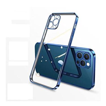 Imagem de Capa transparente de silicone com moldura quadrada para iPhone 11 12 13 14 Pro Max Mini X XR 7 8 Plus SE 3 Capa traseira transparente, azul marinho, para iphone 6 6s