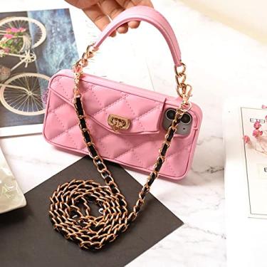 Imagem de Carteira para iPhone 13 12 11 Pro Max Mini 8 7 6 Plus XS Max Silicone Macio Slot para Cartão Bolsa Bolsa Capa Com Corrente Longa, Rosa, Para iPhone 12Mini