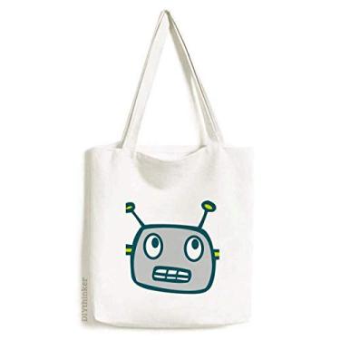 Imagem de Bolsa de lona com estampa de robô cinza universo e alienígena bolsa de compras casual