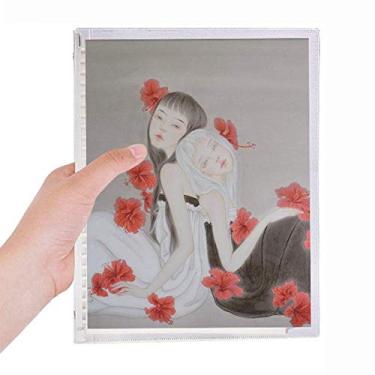 Imagem de Caderno de aquarela de flores vermelhas estilo chinês com folhas soltas diário recarregável