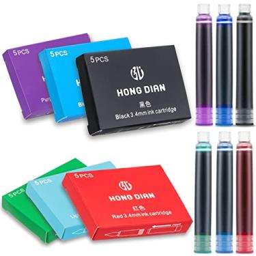 Imagem de Asvine 30 cartuchos de tinta para caneta-tinteiro Hongdian - Conjunto de 6 cores (preto, azul, verde, vermelho, roxo, azul claro, diâmetro do furo 3,4 mm)