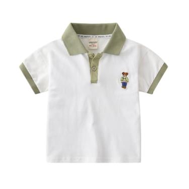Imagem de Yueary Camisa polo de manga curta para meninos fofos, estampa de bebê, verão, casual, pulôver, tops 2024, Branco, 120/4-5 Y