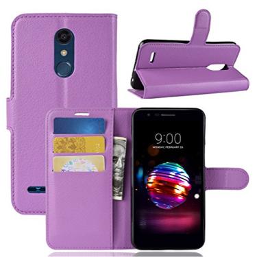 Imagem de Capa para LG K10 2018, carteira flip de couro PU premium com compartimento para cartão, suporte e fecho magnético [capa interior à prova de choque de TPU] Compatível com LG K10 2018