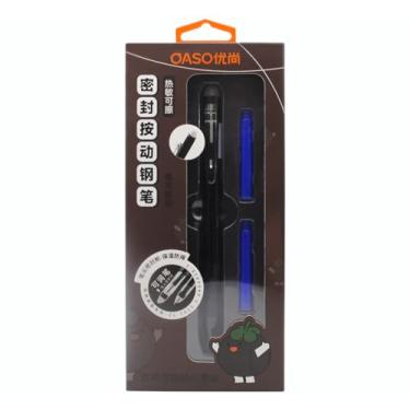 Imagem de xixixiaozhu OASO K019 Conjunto de canetas-tinteiro apagáveis retráteis de 0,5 mm com 2 cartuchos de tinta azul, escrita suave para estudantes escolares (preto)