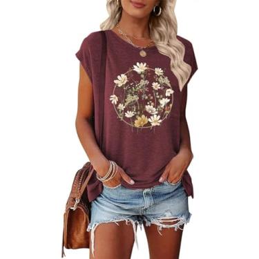 Imagem de Camiseta regata feminina floral casual verão manga cavada sem mangas flores silvestres estampa floral, 411-b-vermelho, XXG