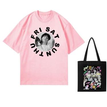 Imagem de Camiseta K-pop Jungkook Solo Seven + lona, camisetas soltas unissex com suporte de mercadoria estampadas camisetas de algodão, B Rosa, XXG